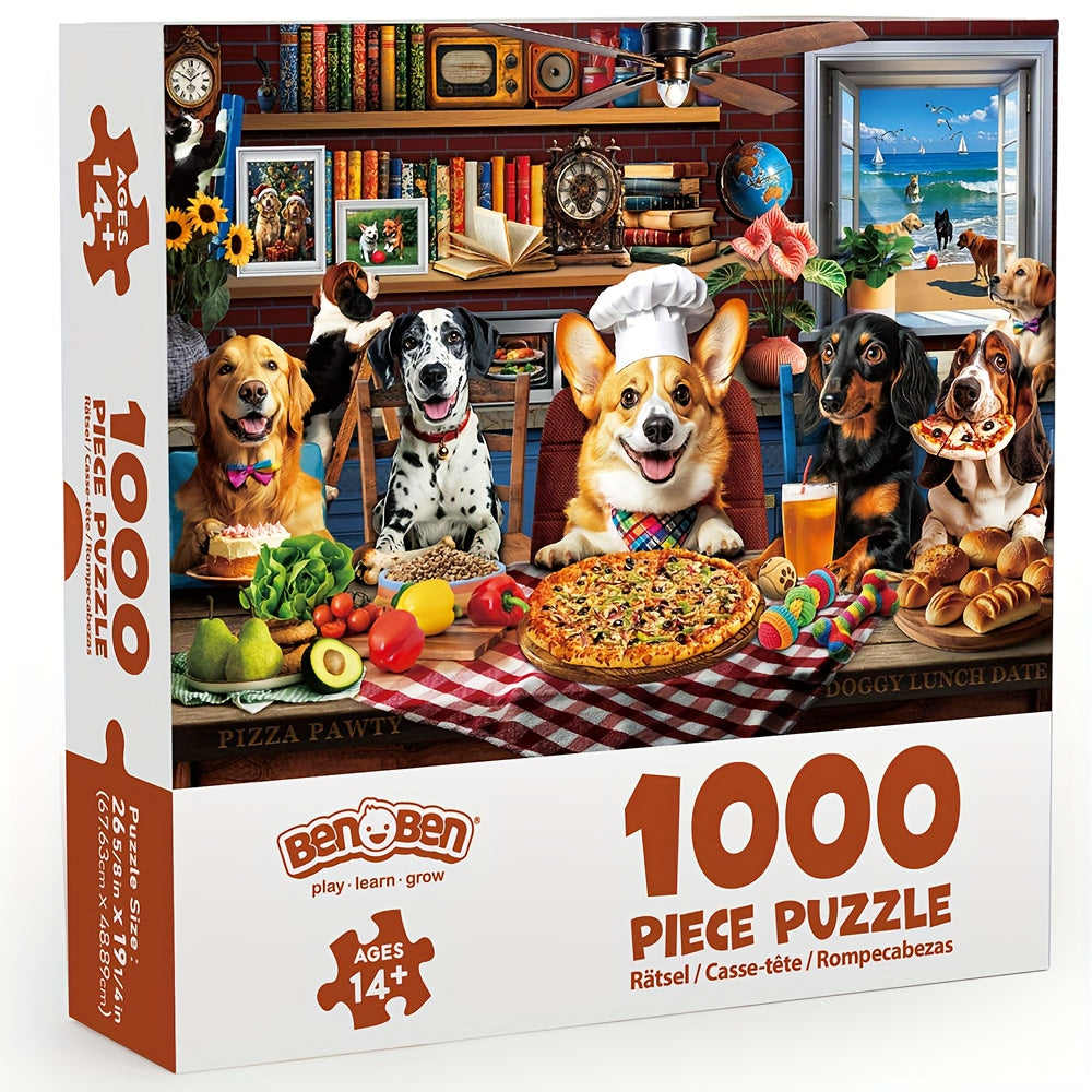 Dog Jigsaw Puzzles for Adults 500 & 1000 Pieces – Funny Dogs Dinner Party Theme, Letters on Back, Thick Durable Pieces, Family Game Night Gift for Dog Lovers Men Women