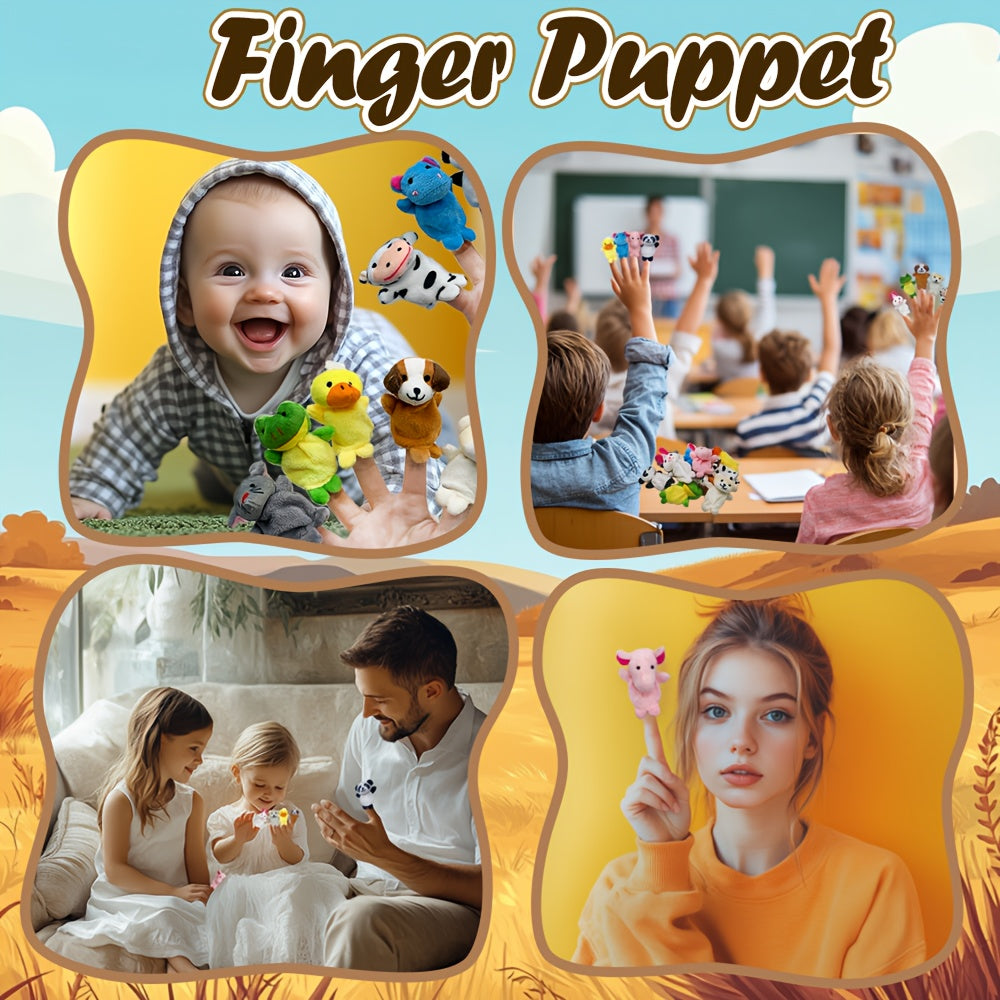 Animal Finger Puppets Set 20pcs Soft Plush Mini Puppets for Kids Toddlers - Elephant Cow Chicken Horse Dog Figures for Puppet Shows Party Favors Classroom