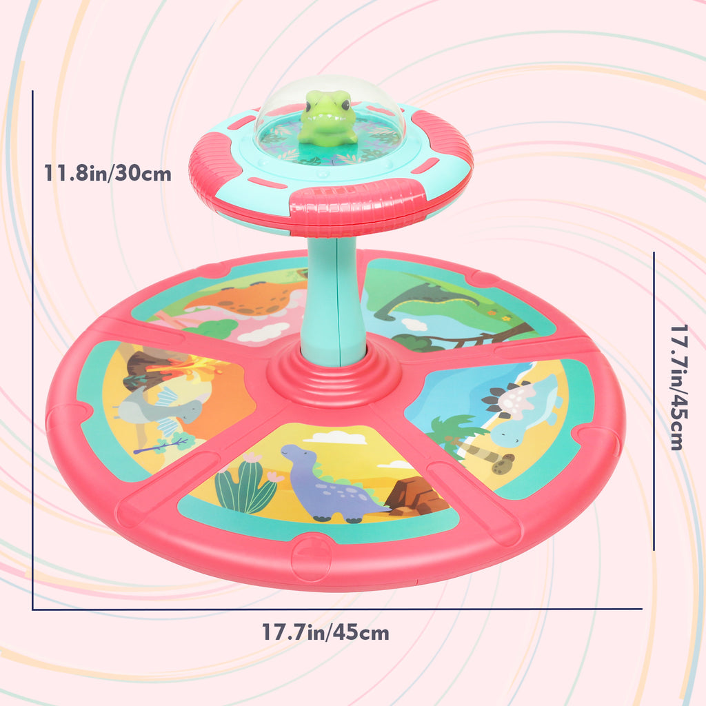 Dinosaur Sit and Spin Toy for Toddlers 18M+ – 360° Spin Seat with Music, Indoor Interactive Sensory Toy, Supports Balance & Motor Skills, Birthday Gift for Boys Girls, Planet & Pink