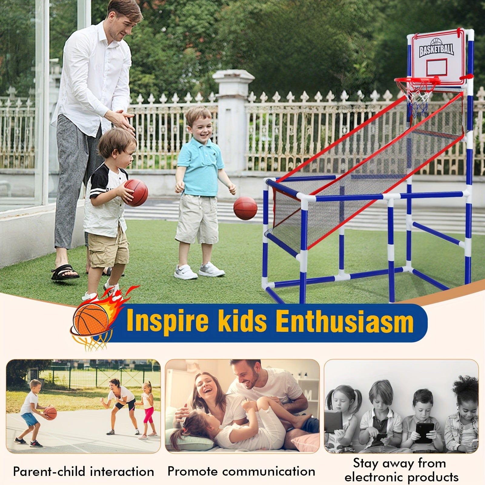 Kids Basketball Hoop Set Arcade Game with 4 Balls & Air Pump - Indoor Outdoor Sport Toy Ages 3+ - Birthday Christmas Easter Halloween Gift for Boys Girls