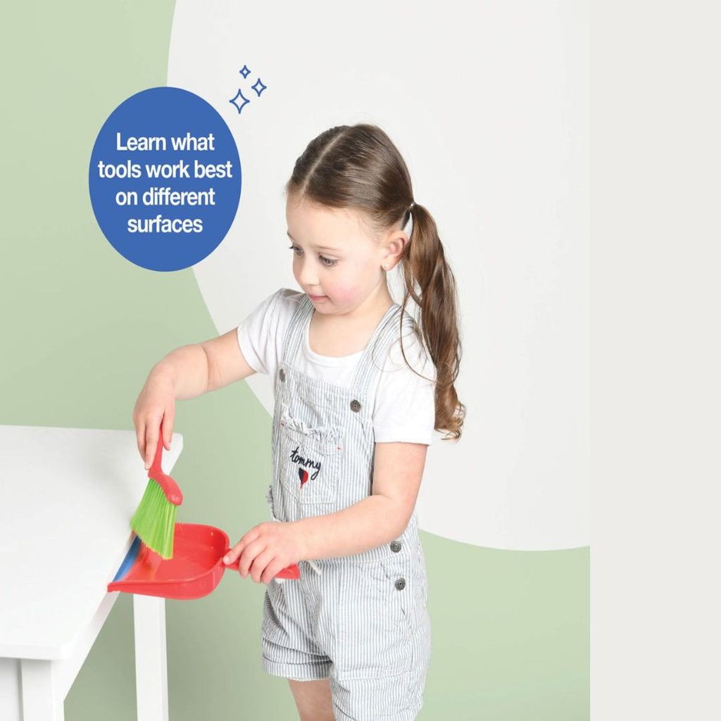 Kids Cleaning Set 4 Piece Toy Broom Mop Brush Dustpan Pretend Play Housekeeping Kit Toddler Girls Boys Birthday Christmas Gift Life Skills Toy