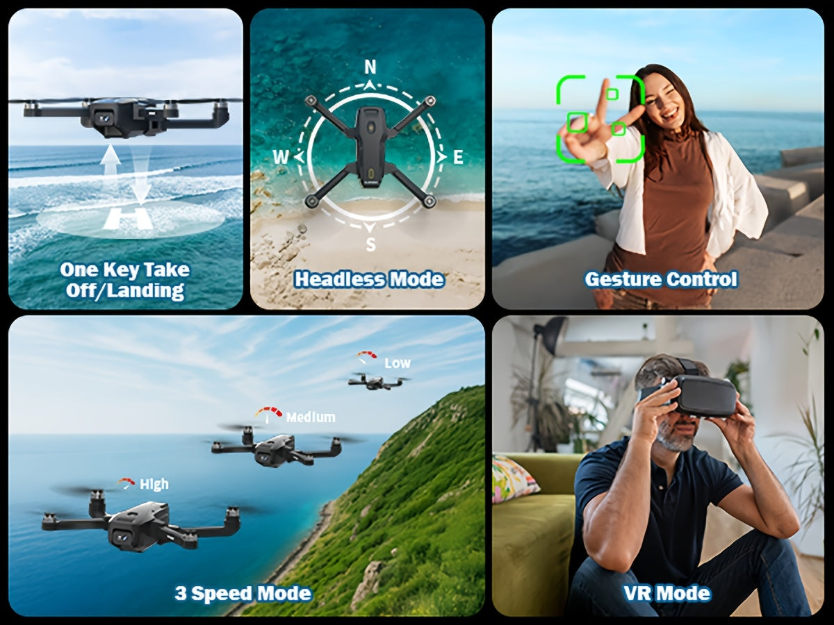 GPS Drone with Camera for Adults, 4.5" LCD RC Screen, Brushless Motor, Follow Me, Auto Return, Gesture Control, Altitude Hold, 3 Speeds, Under 250G – Supports 32G SD Card
