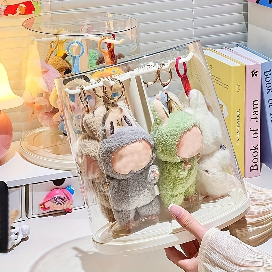 Rotating Display Case for LABUBU Figures 360 Degree Acrylic Box – Lidded Dust Cover Doll Storage with Multi-Layer Hanging Rack for Plush Toys Action Figures Blind Box Collectibles, White & Black
