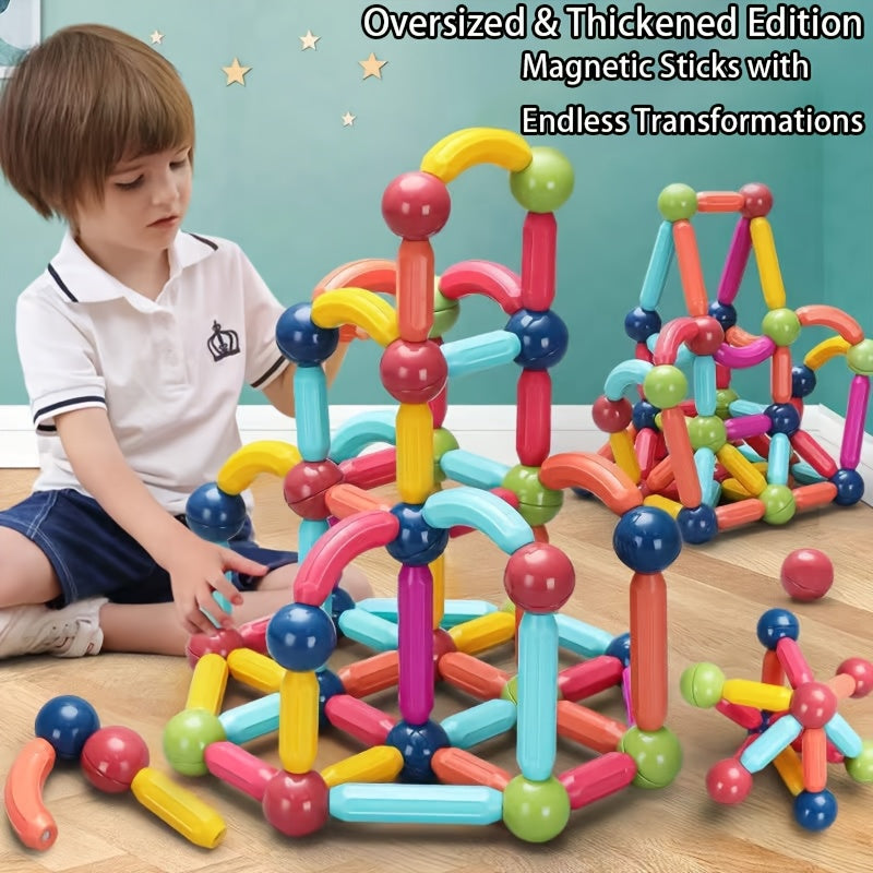Magnetic Building Sticks and Balls Set 62pcs 360 Degree Rotating STEM Brain Training Toy for Kids Boys Girls Ages 3 4 5 6 7 - Birthday Gift