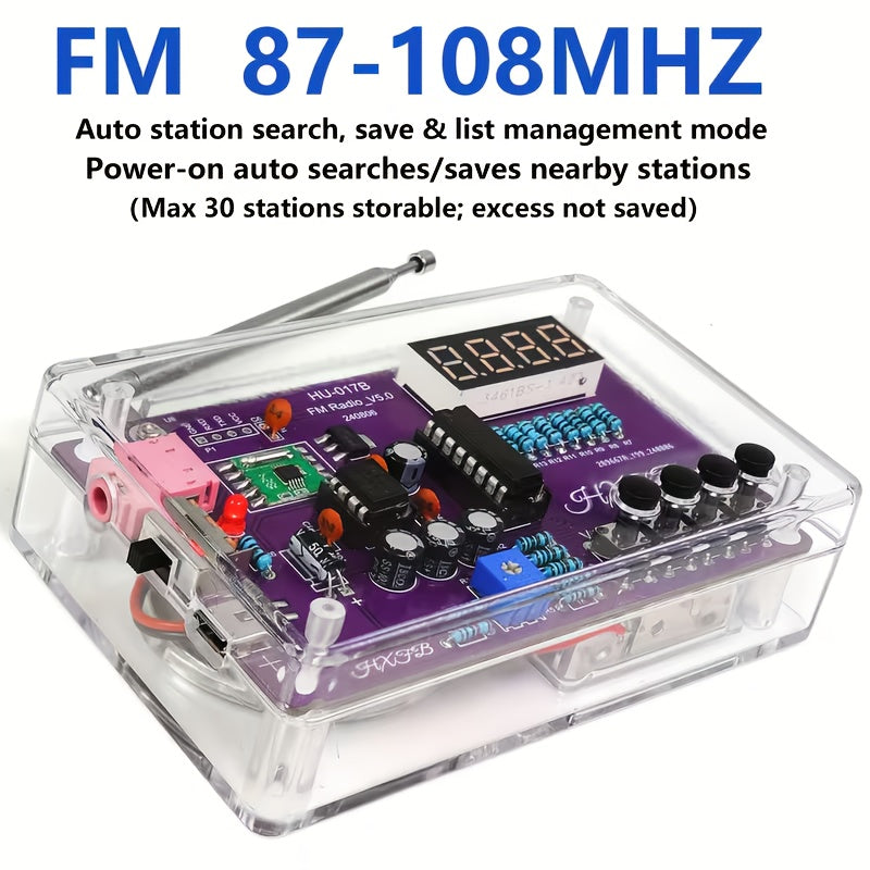 DIY FM Radio Building Kit with LED Display & Soldering Practice – All-in-One Electronics Learning Kit with Tuning Knob, Volume Control & Antenna for Adults & Hobbyists