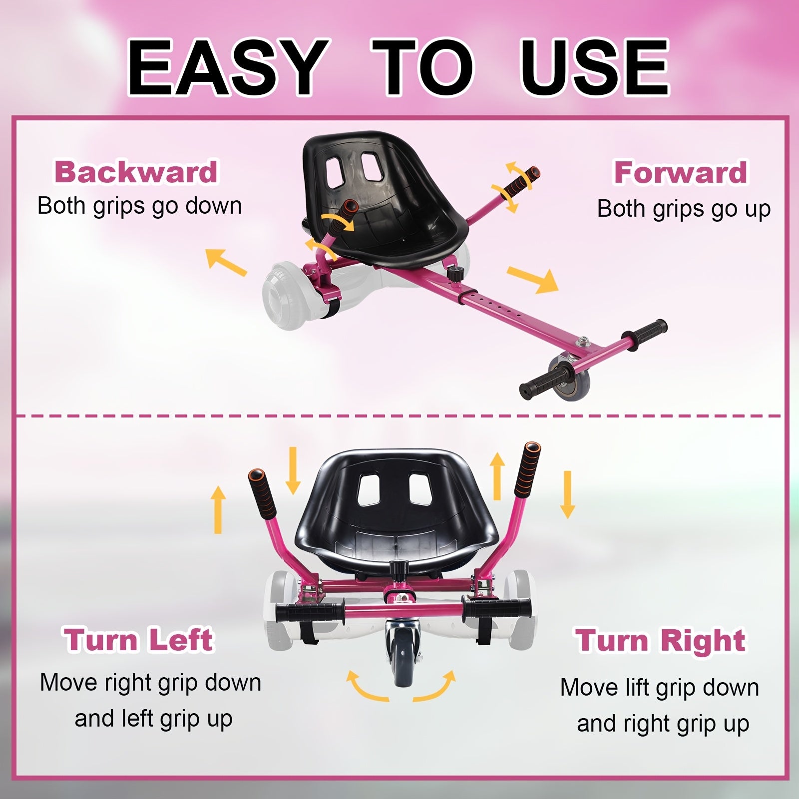 Hoverboard Go Kart Attachment for 6.5"-10" Hoverboards – Kids Hover Cart Seat Conversion Kit with Off-Road Tires, Shock Absorber & 360° Steering – Birthday Christmas Gift (Hoverboard Not Included)