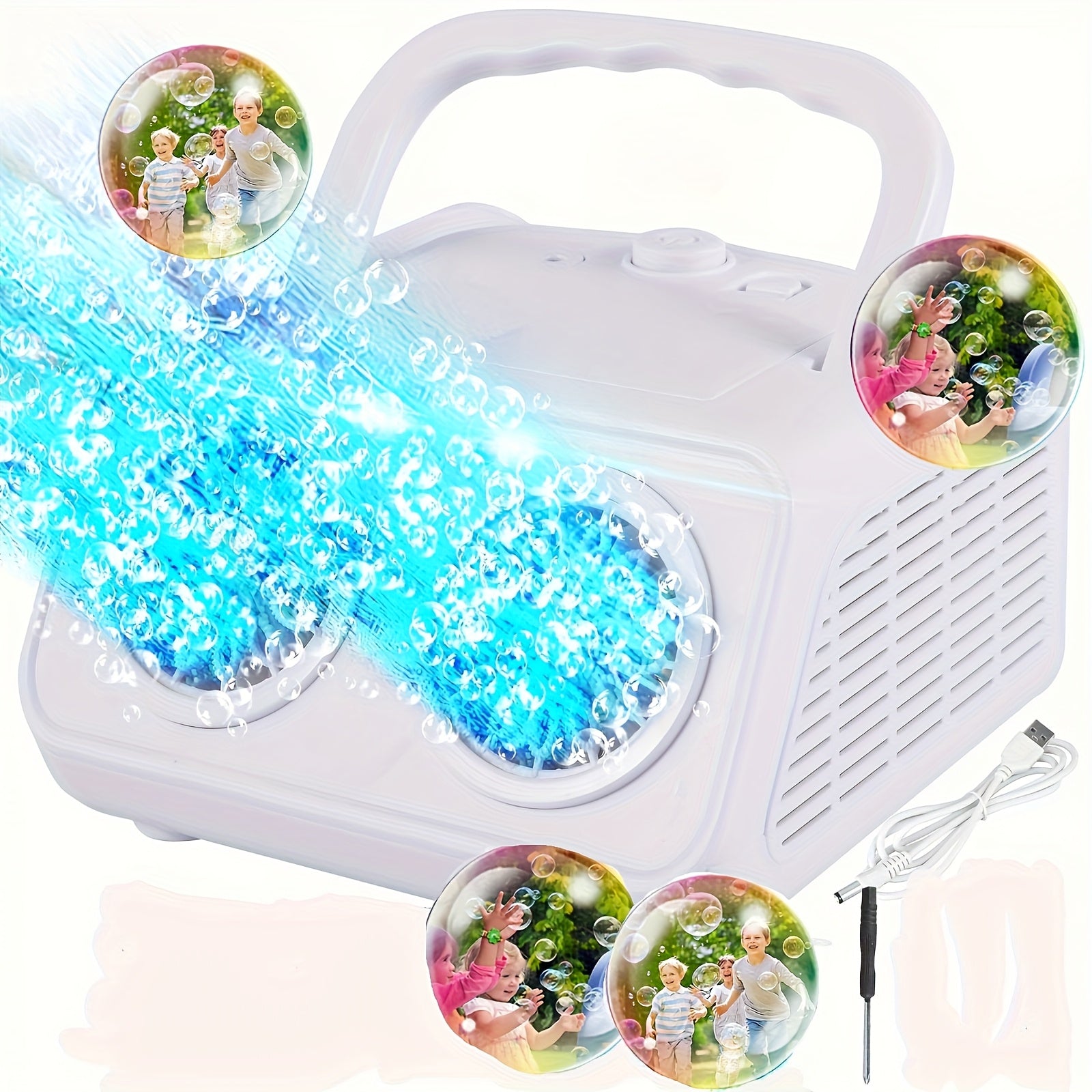 Automatic Bubble Machine with 2 Fans – 20,000+ Bubbles/Min, Includes 10 Bubble Solution Bottles, Electric Bubble Maker for Kids Outdoor Play