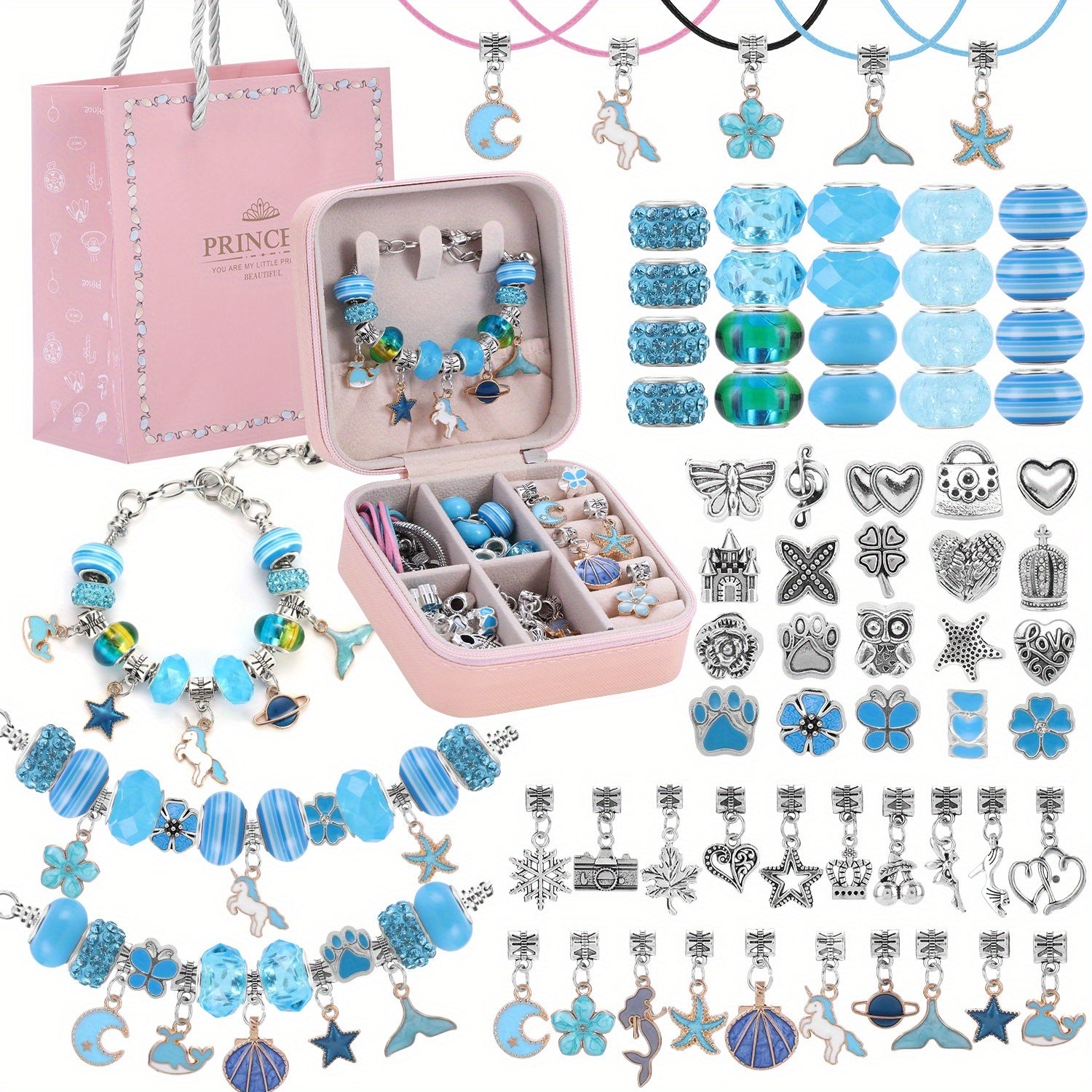 Pink Bracelet Making Set with Portable Jewelry Box – Unicorn & Mermaid Jewelry Making Crafts for Girls, Handmade Bracelet Kit, Birthday Christmas Graduation Gift for Teen Girls & Women