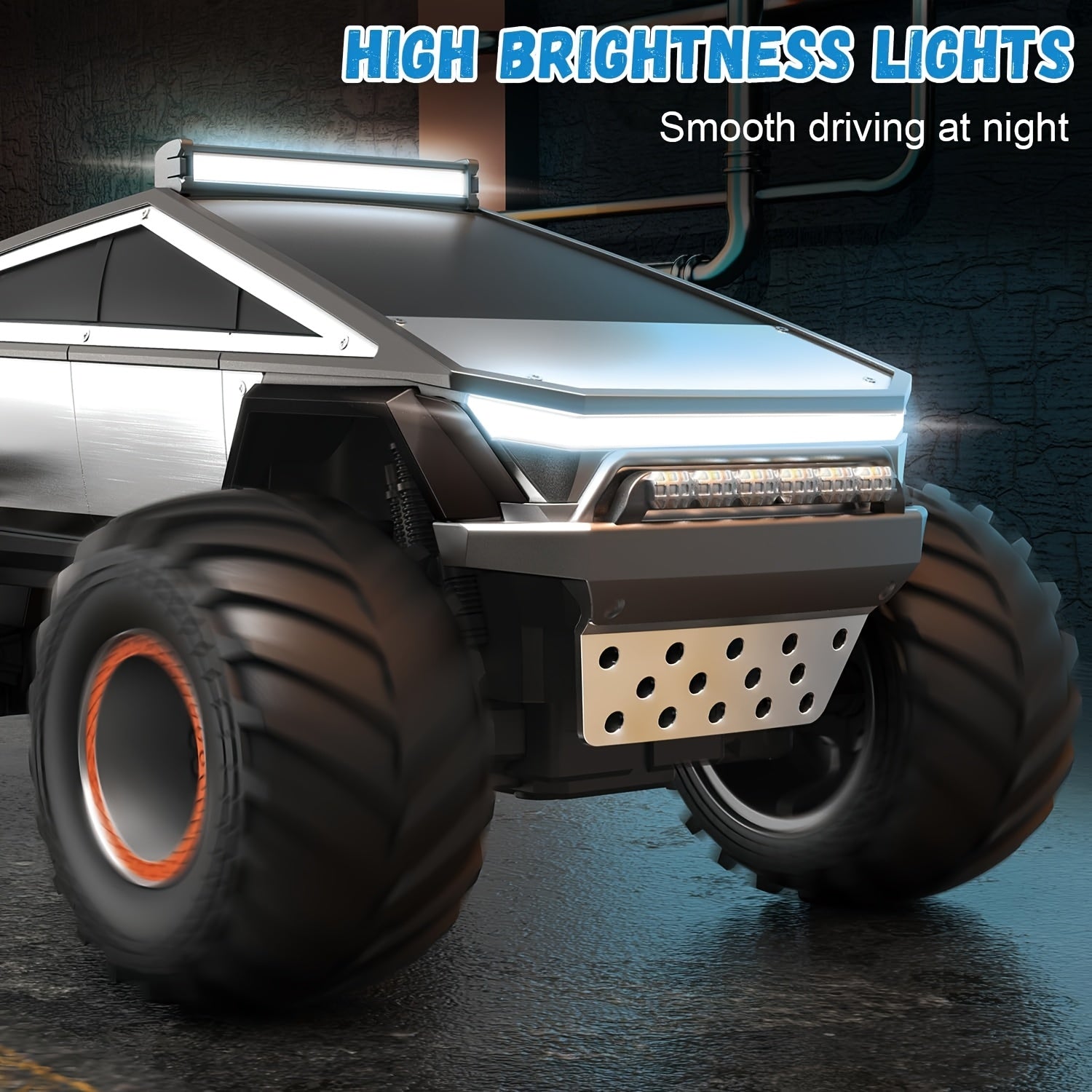 1:12 RC Monster Truck 4WD All-Terrain 2.4GHz Remote Control Car LED Lights Sound Music Ergonomic Grip Cybertruck Pickup Style Off-Road Kids Boys Birthday Christmas Gift