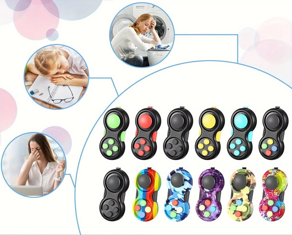 8-in-1 Retro Handheld Fidget Controller Toy 3pcs Set – Clickable Buttons Joystick Massage Roller Stress Relief Sensory Toy for Kids Teens Adults ADHD Anxiety Focus