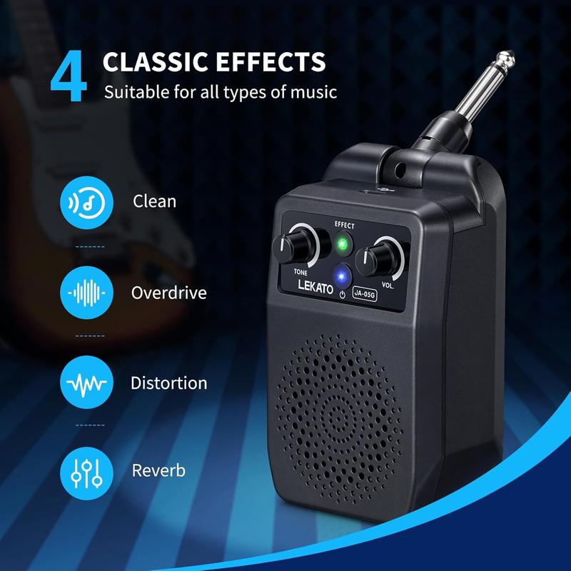 Mini Guitar Amp with Bluetooth, LEKATO Rechargeable Portable Electric Guitar Practice Amplifier with JA-05G 5W and Micro FX Options
