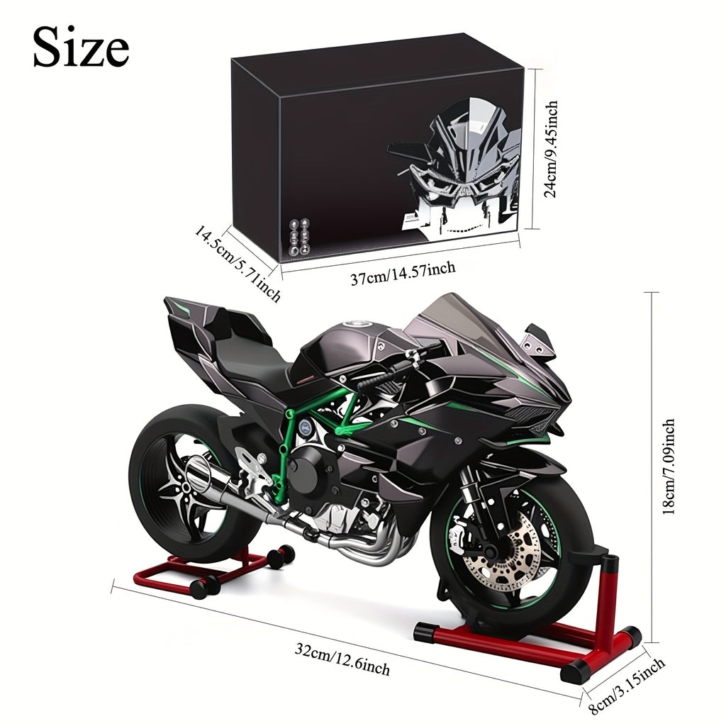 Die-Cast Motorcycle Model with Realistic Sound Effects & Exhaust Spray – 1:6 Scale Alloy Replica with LED Lights, Rotating Wheels & 8 Accessories, Collector Gift for Motorcycle Enthusiasts