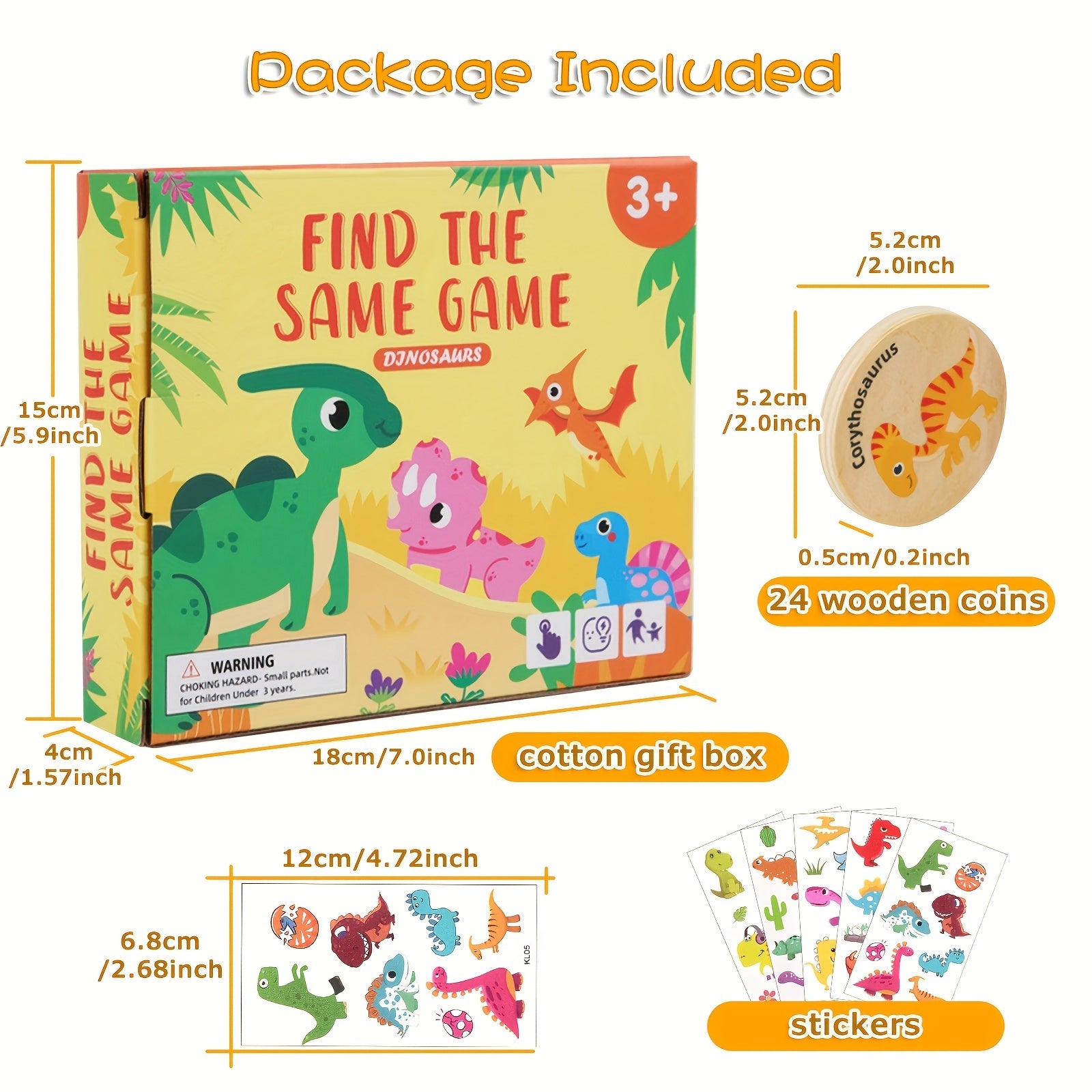Memory Matching Game for Kids 24 Pieces Wooden Match Cards - Dinosaur Marine Vehicle & Food Themes, Educational Preschool Concentration Card Game, Toddler Learning Toy Gift for Boys Girls Ages 3+