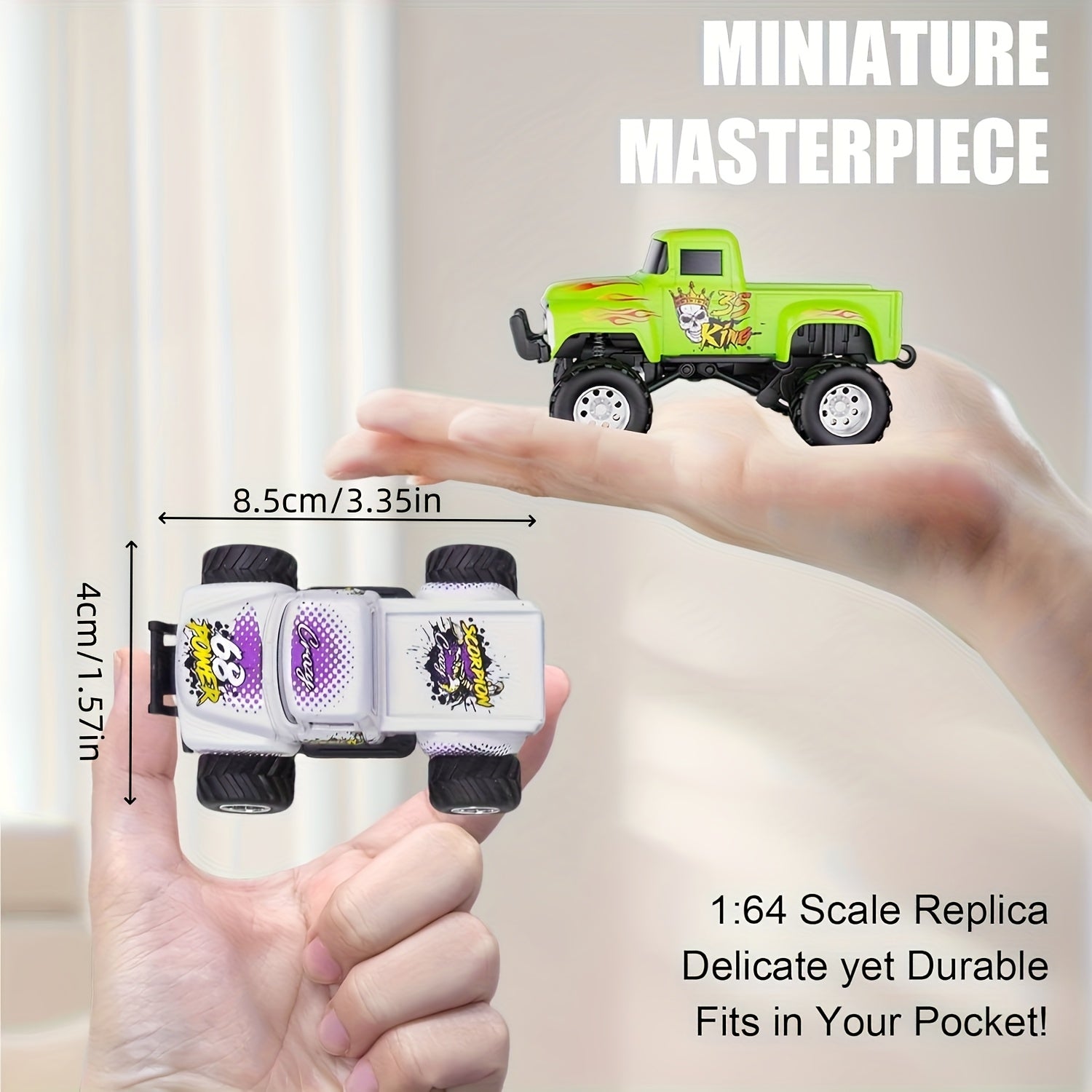 1:64 Scale Die-Cast RC Monster Truck 2.4GHz High-Speed Off-Road Vehicle LED Headlights Multiple Control Modes Adjustable Speed Gift for Boys Girls