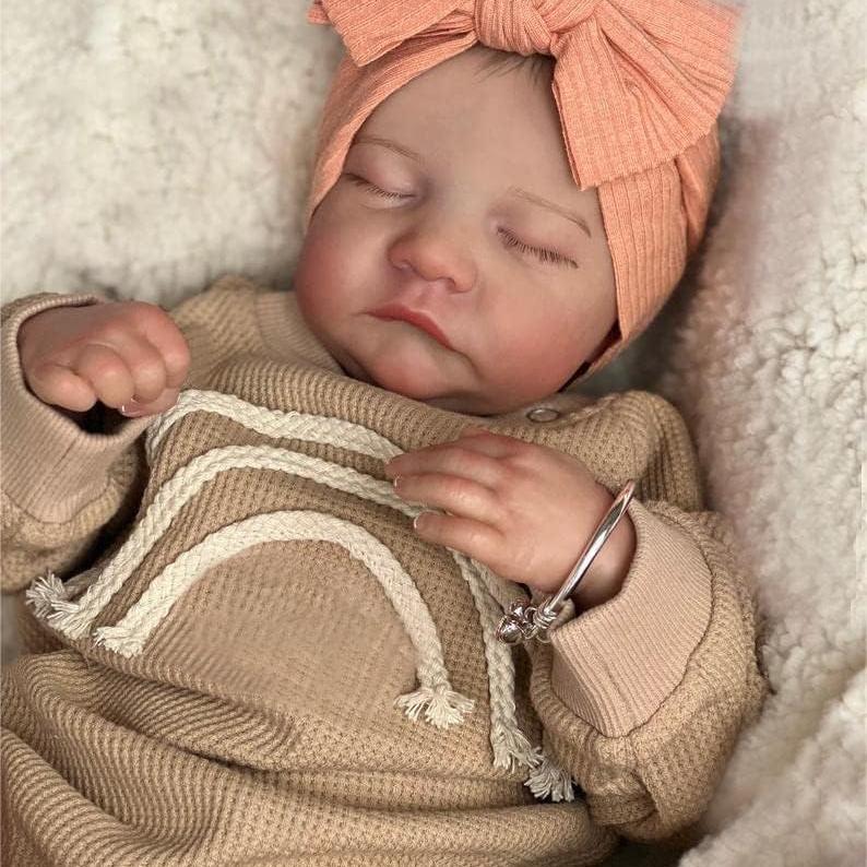 Sleeping Newborn Reborn Baby Doll 19 Inch 48cm, Lifelike Painted Hair Doll with Outfit, Bottle and Pacifier for Pretend Care and Gifts