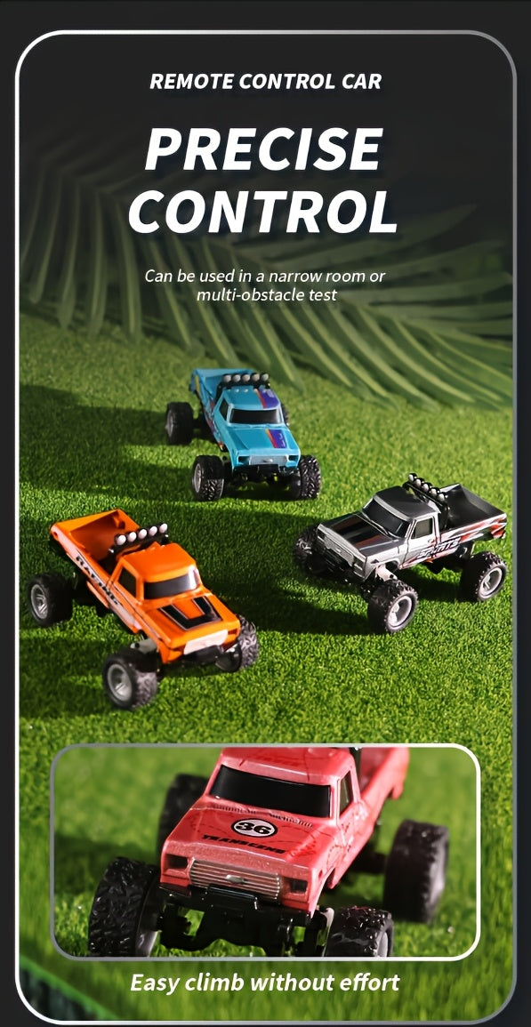 Mini RC Monster Truck 1/64 Scale 2.4GHz Die-Cast Alloy Off-Road Climbing Car with Shock Absorber - High Speed RC Gift for Adults Kids Boys