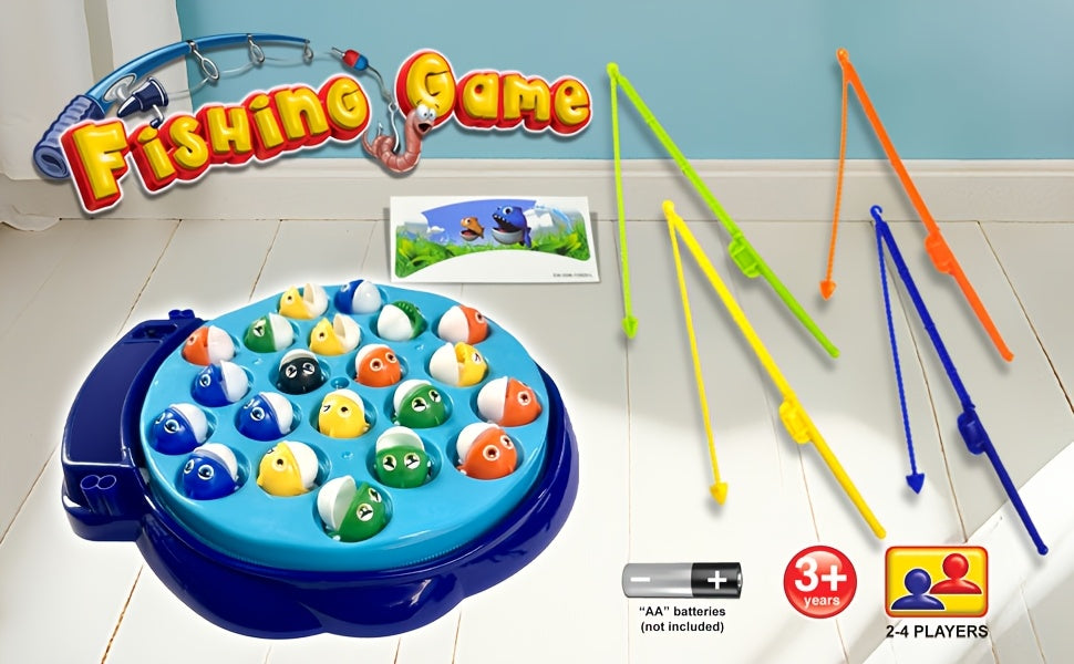 Kids Fishing Game Rotating Board 21 Fish 4 Rods - Fast-Action 2-4 Player Toy for Toddlers Ages 3+, Birthday Easter Holiday Gift for Boys & Girls