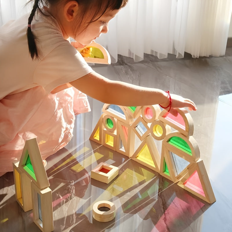 Translucent Colored Acrylic Building Blocks for Kids - Geometric Sensory Construction Toy, Parent-Child Bonding Educational Gift for Birthdays & Holidays