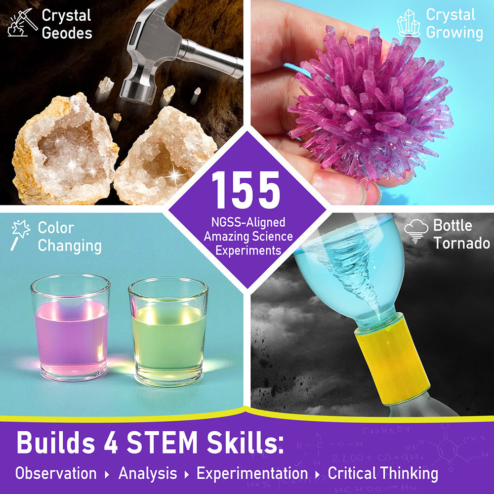 Science Kit for Kids 155 Experiments STEM Educational Toys Boys Girls Ages 6 7 8 9 10 11 12 Chemistry Lab Birthday Christmas Gift