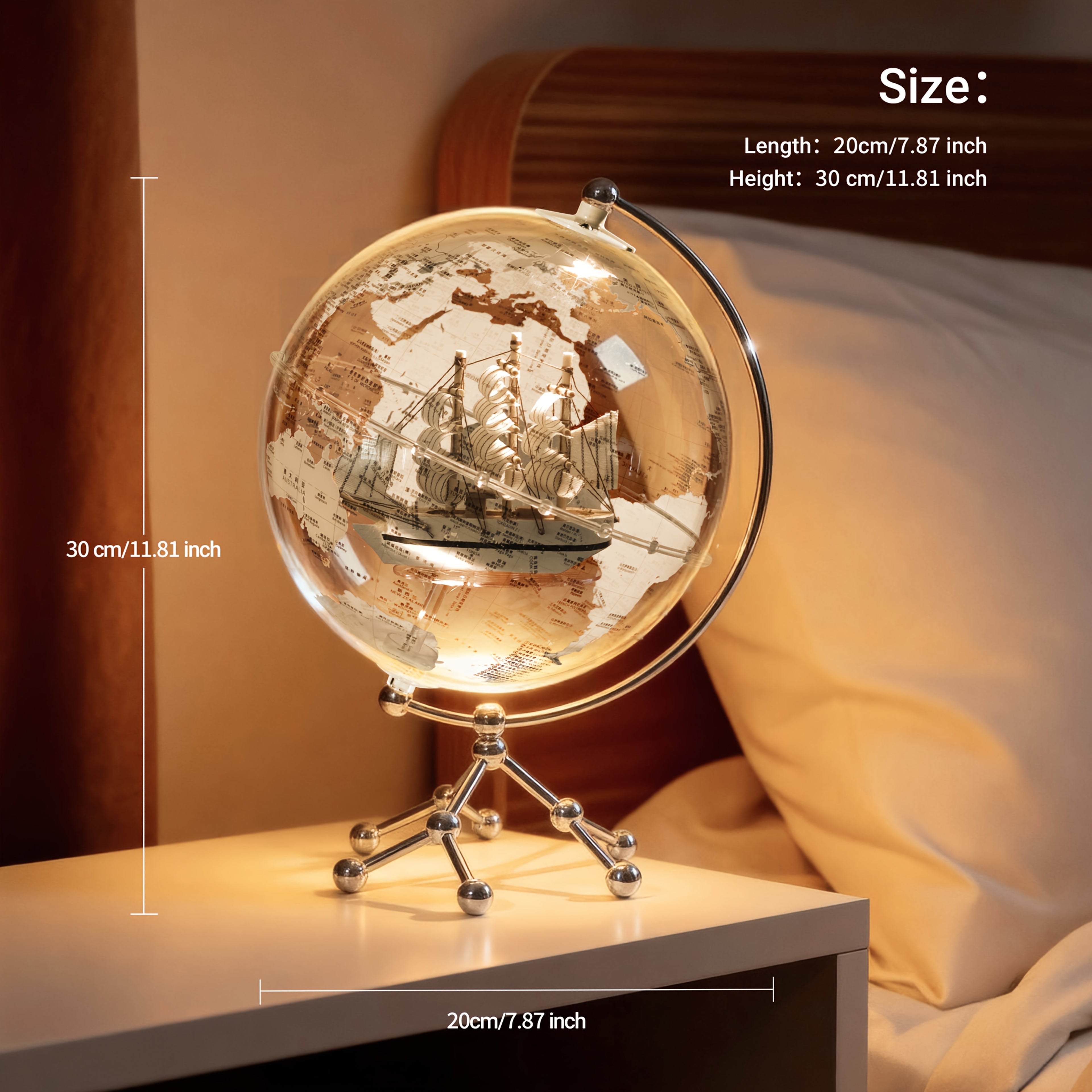 LED Illuminated Crystal Earth Globe with Metal Stand – 7.87" Lighted World Map Sphere for Desktop, Bookshelf & Home Decor, Unique Gift for Adults & Kids