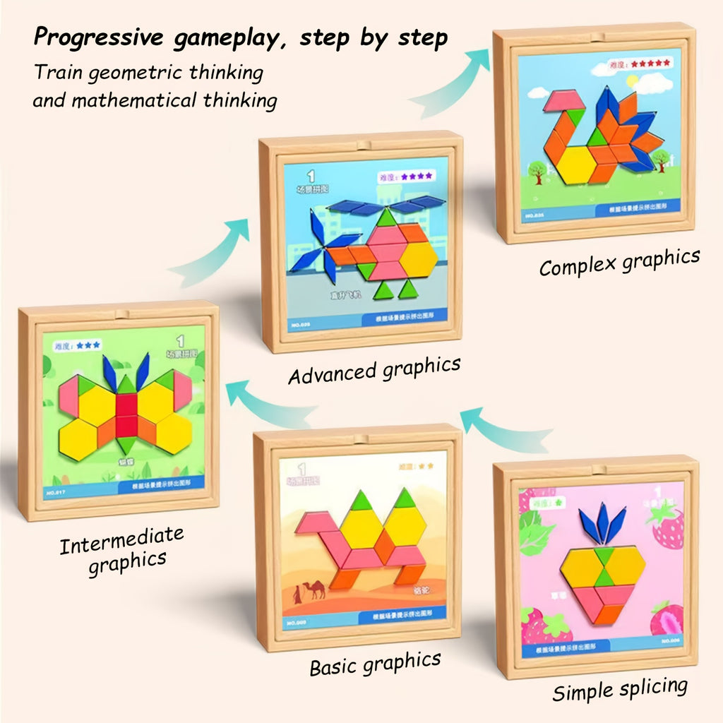 Magnetic Wooden Puzzle for Kids Ages 3-8 – Creative Geometric Shape Building Blocks STEM Educational Toy 128-280 Pieces