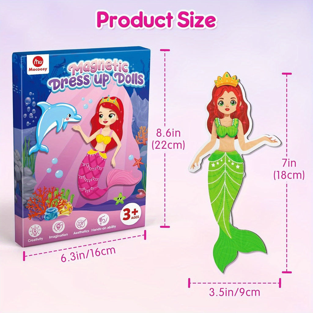 Girls Dress Up Magnetic Dolls Set Princess Mermaid Fairy Ballerina Mix Color Magnetic Outfits Travel Game Kit Car Ride Airplane Activity Birthday Gift Girls Ages 3-7