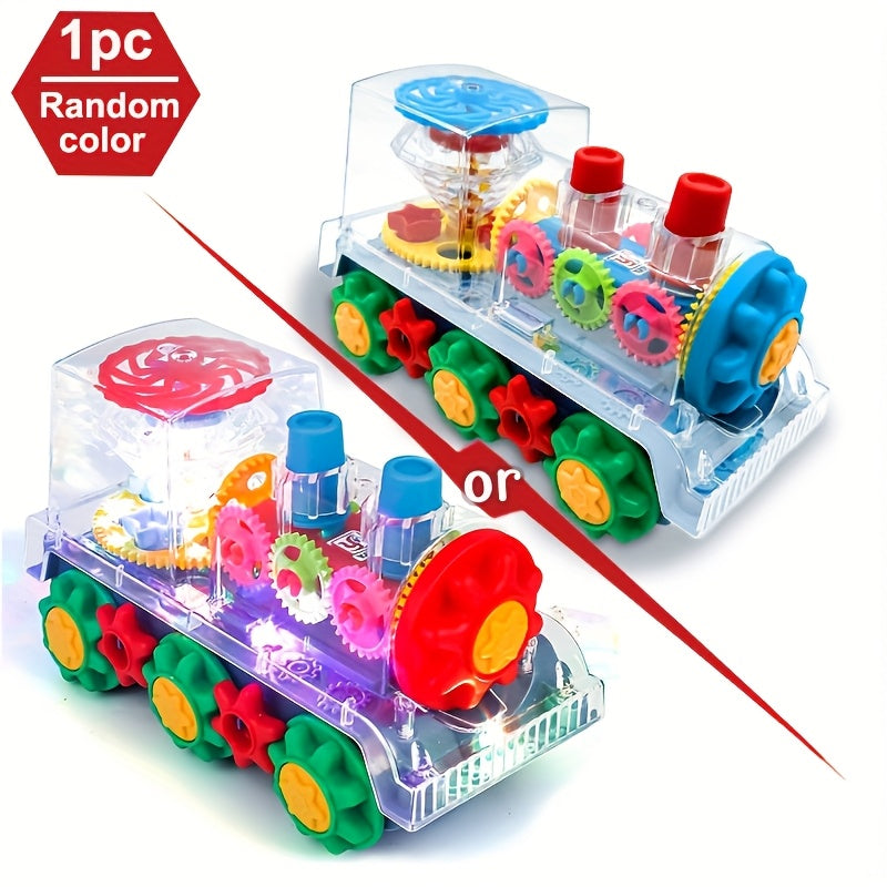 Electric Transparent Gear Train Toy for Toddlers with Flashing Lights & Music – 360 Spin Educational See-Through Gear Vehicle, Fun Learning Gift for Boys & Girls Ages 2+