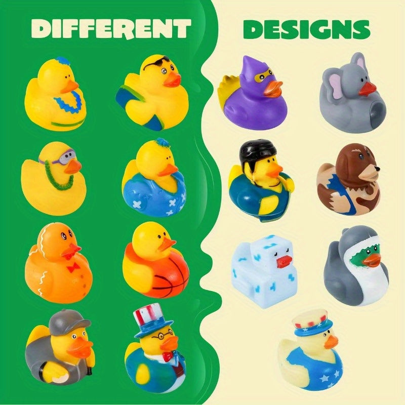 SYNCFUN Mini Rubber Duck Bath Toy Set 60pcs - Assorted Designs with Mesh Carry Bag, Bulk Rubber Duckies for Kids Bath Time, Baby Shower Party Favor, Pool Toy for Boys Girls