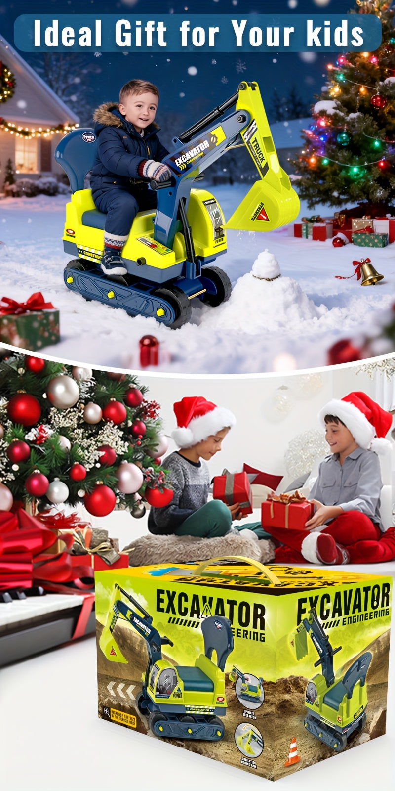 Ride On Construction Truck for Kids Ages 3-6 Large Engineering Vehicle Toy with Safety Bumpers - Manual Powered Indoor Outdoor Beach Play - Birthday Christmas Gift for Boys Girls