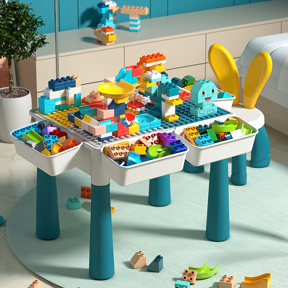Kids Building Block Table Set with Chair and Storage 16.5x12.6 Inch LEGO Compatible Activity Desk for Boys Girls Ages 3 Plus - Birthday Christmas Gift
