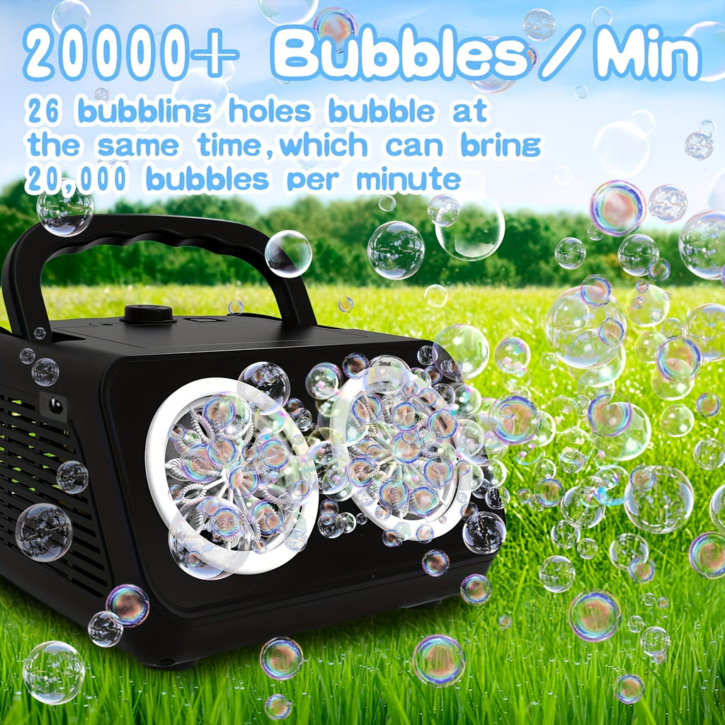 Automatic Bubble Machine with 2 Fans – 20,000+ Bubbles/Min, Includes 10 Bubble Solution Bottles, Electric Bubble Maker for Kids Outdoor Play