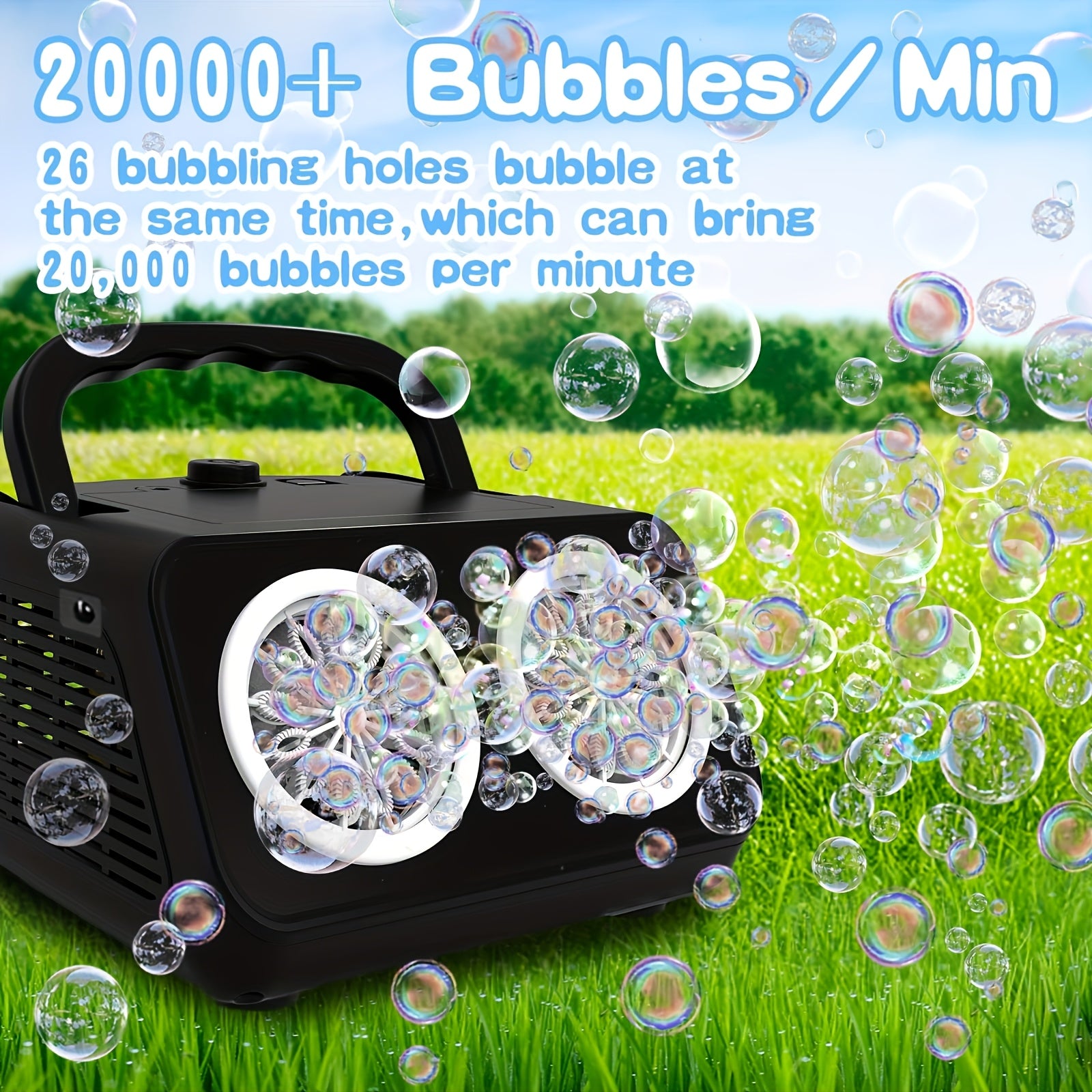 Automatic Bubble Machine with 2 Fans – 20,000+ Bubbles/Min, Includes 10 Bubble Solution Bottles, Electric Bubble Maker for Kids Outdoor Play