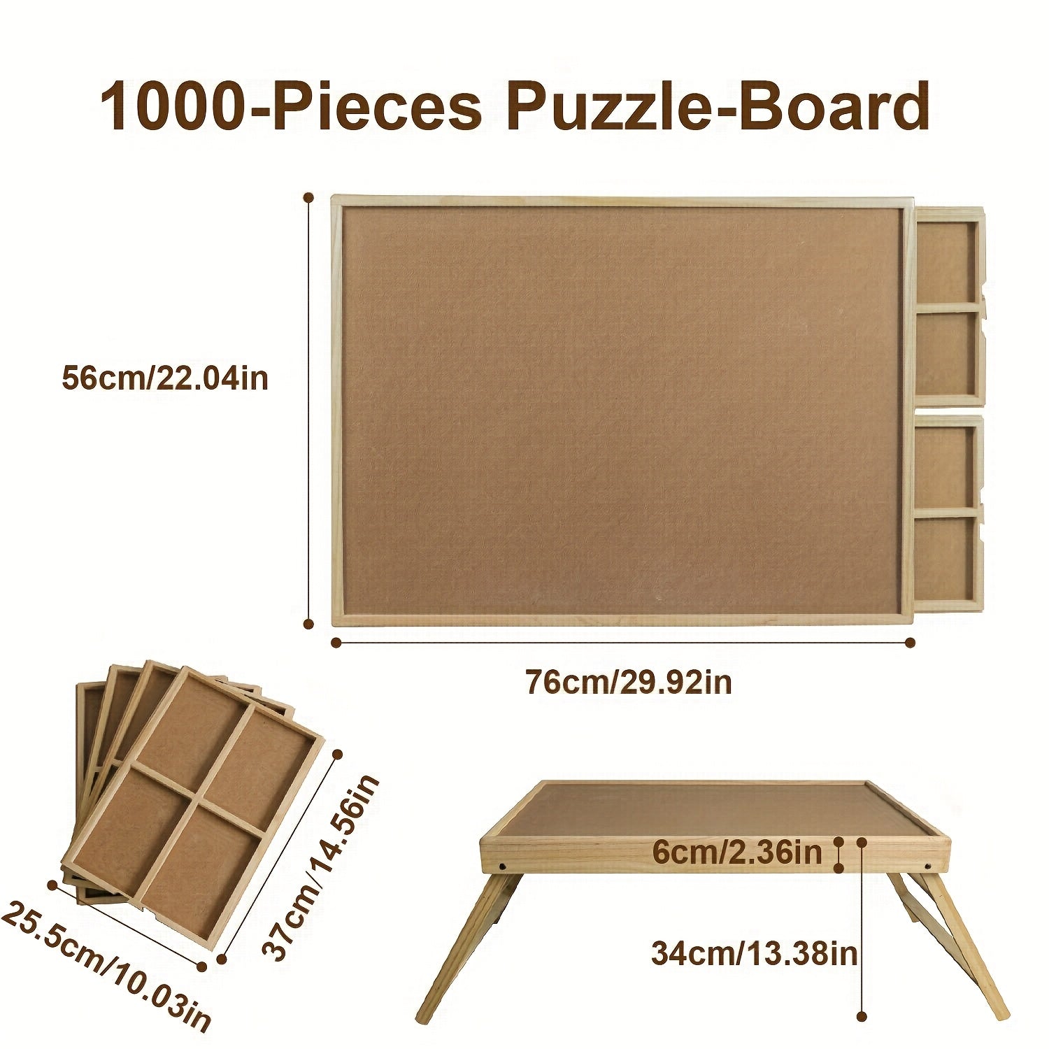 Wooden Puzzle Table Folding Legs 4 Drawers 16 Sorting Grids Portable 1000 Piece Jigsaw Puzzle Board Storage Organizer for Adults Kids School Supplies Gift