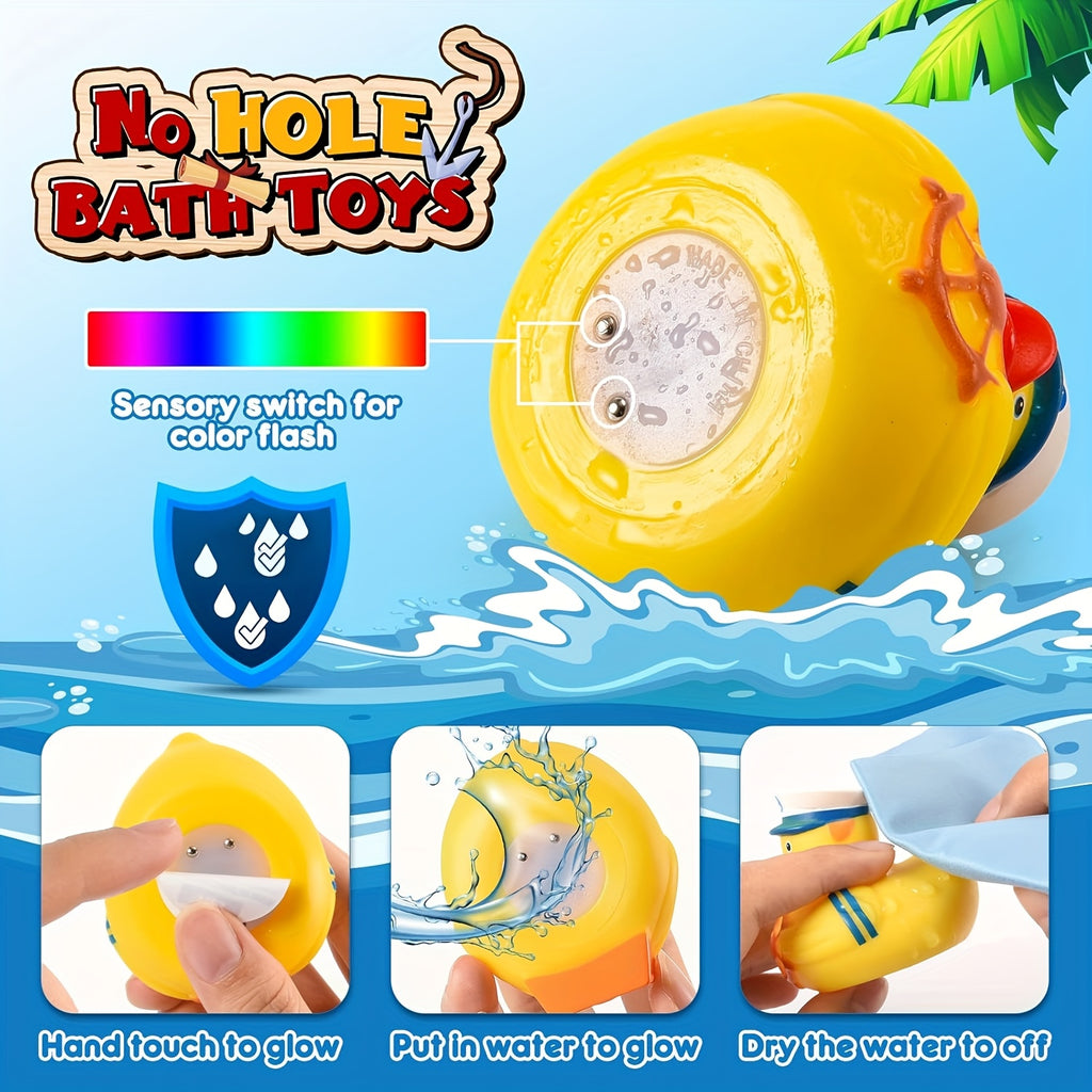 No Hole Duck Bath Toys Light Up - Colorful LED Glowing Rubber Ducks for Bathtub Pool, Mold-Free Water Toys, Easter Birthday Gift for Baby Toddler Boys Girls, Random Colors