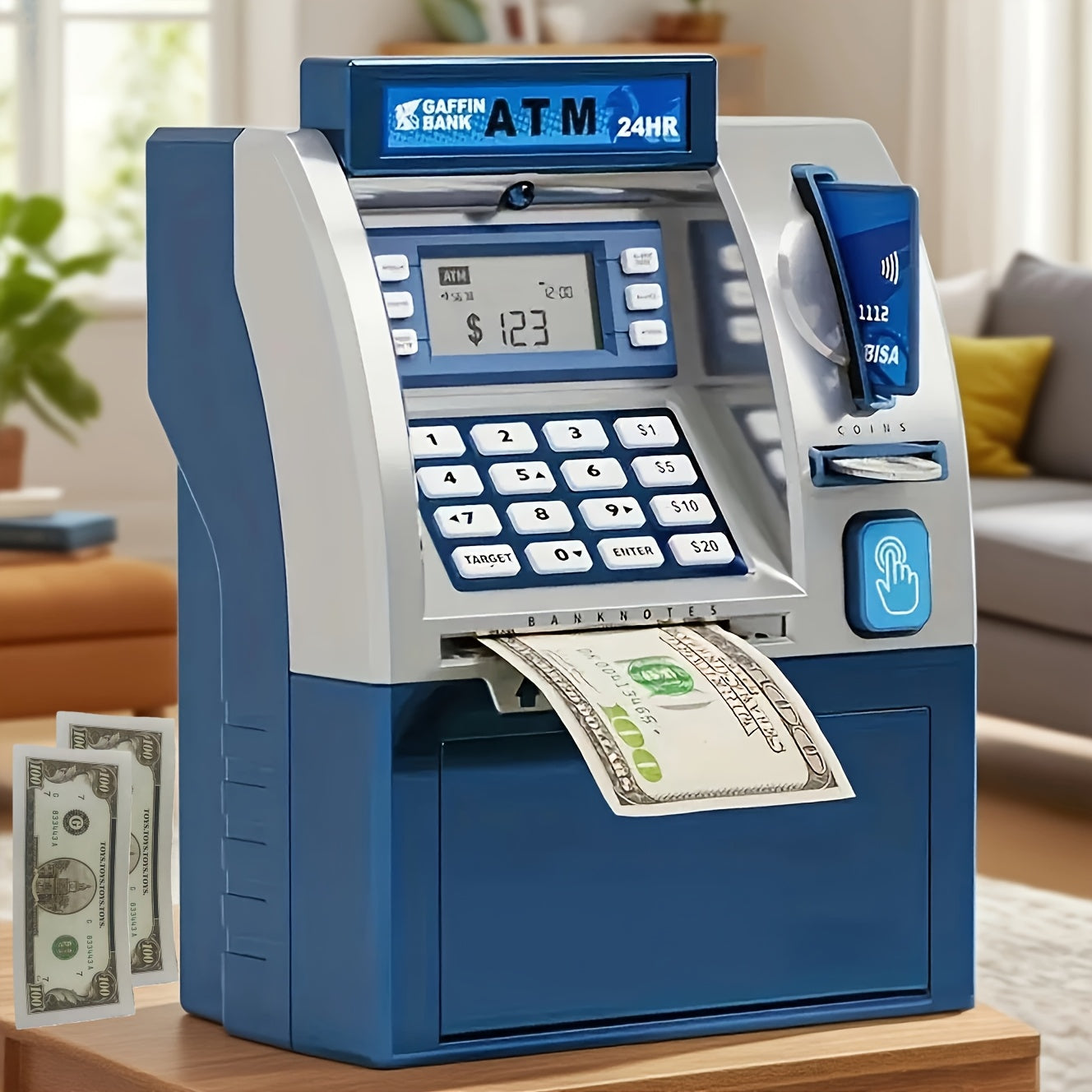 Kids Electronic ATM Piggy Bank with Password Lock – Coin & Banknote Savings Bank for Boys & Girls, Financial Education Toy, Birthday Christmas Holiday Gift Ages 5+