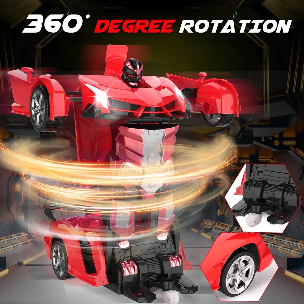 Transform Robot RC Car 1:18 Scale One-Click Car to Robot 2.4GHz 360 Drift LED Light 45M Range Non-Toxic ABS Kids Boys Ages 3+ Birthday Christmas Gift