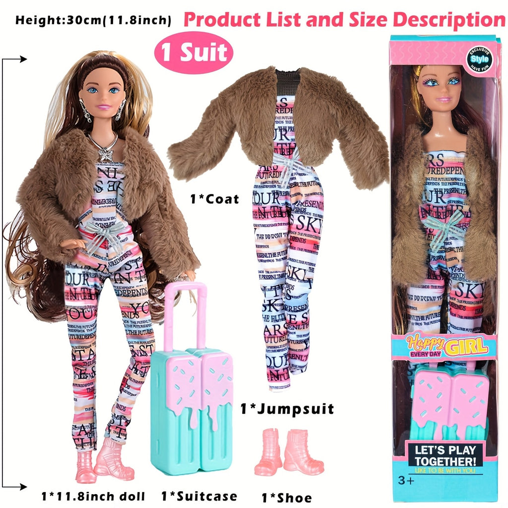 6 Pack 11.5 Inch Articulated Fashion Princess Dolls Playset – Poseable Joints, Outfits, Handbag, Crown, Necklace & Suitcase, Individual Gift Boxes, Complete Doll Set for Girls Ages 3+