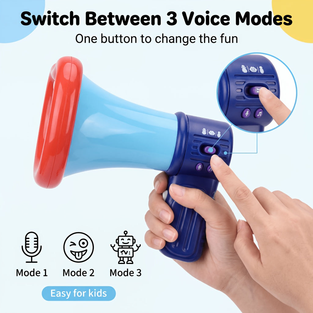 Voice Changer Megaphone Toy for Kids Big Mouth - Multi Sound Effects Handheld Prank Toy Birthday Party Christmas Gift Interactive Game Prop White Blue