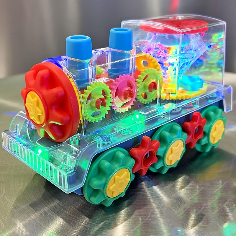 Electric Transparent Gear Train Toy for Toddlers with Flashing Lights & Music – 360 Spin Educational See-Through Gear Vehicle, Fun Learning Gift for Boys & Girls Ages 2+