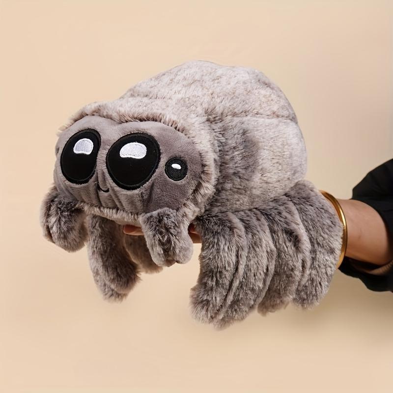 Huggable Spider Plush Figurine - Soft Fluffy Polyester Stuffed Animal Decoration, Squishy Fidget Poseable Toy, Halloween Party Supplies & Spooky Cute Home Decor, Fun Gift for Kids Adults Spider Lovers, Brown Gray Black