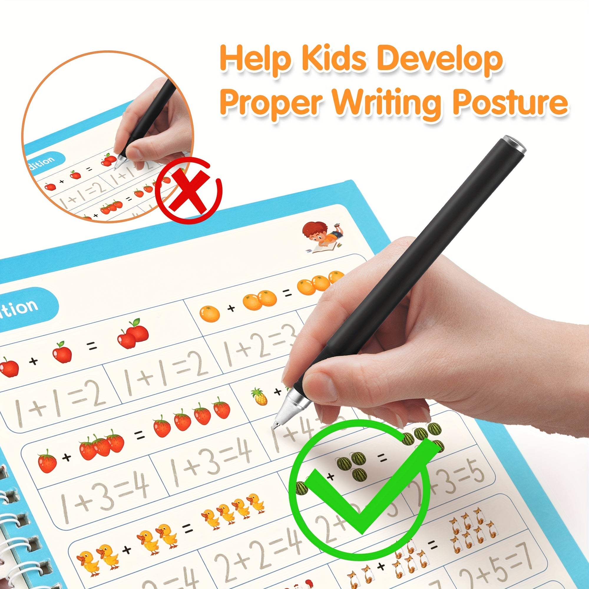 Magic Grooved Handwriting Practice Book for Kids Reusable Tracing Workbook Letters Numbers Drawing Ages 3-8 Kindergarten Preschool Learning Gift