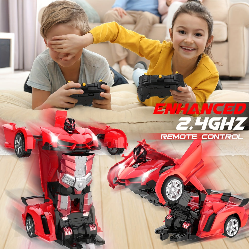 Transform Robot RC Car 1:18 Scale One-Click Car to Robot 2.4GHz 360 Drift LED Light 45M Range Non-Toxic ABS Kids Boys Ages 3+ Birthday Christmas Gift