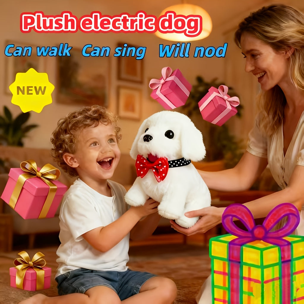 Realistic White Robot Puppy Toy – Walks, Barks & Wags Tail, Lifelike Plush AI Interactive Pet for Kids, Birthday Halloween Christmas Gift for Boys Girls