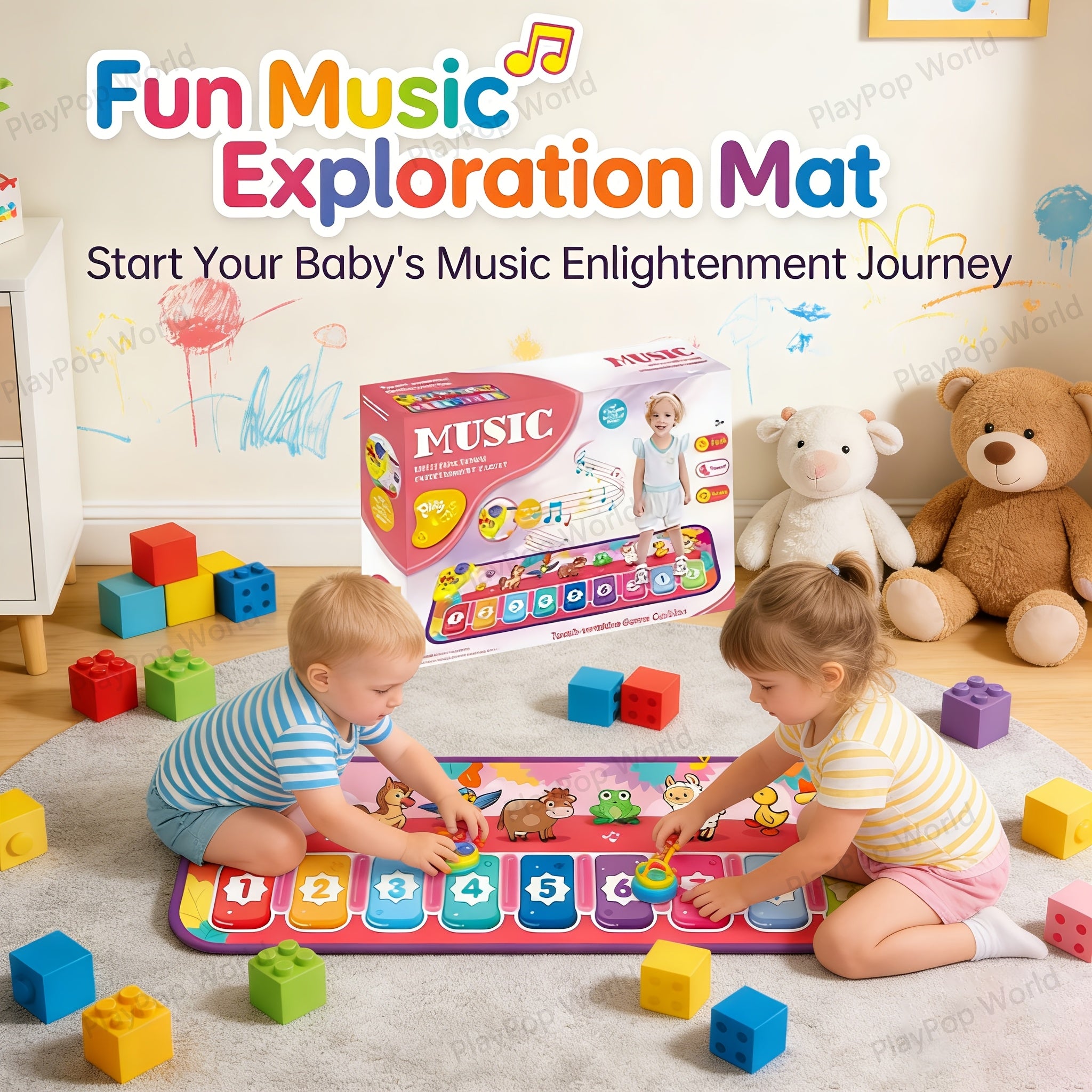 Kids Piano Play Mat – Farm Animal Musical Carpet Dance Mat with Keyboard & Sounds, Sensory Educational Toy for Babies Toddlers Boys Girls Indoor Outdoor, Birthday Christmas Gift