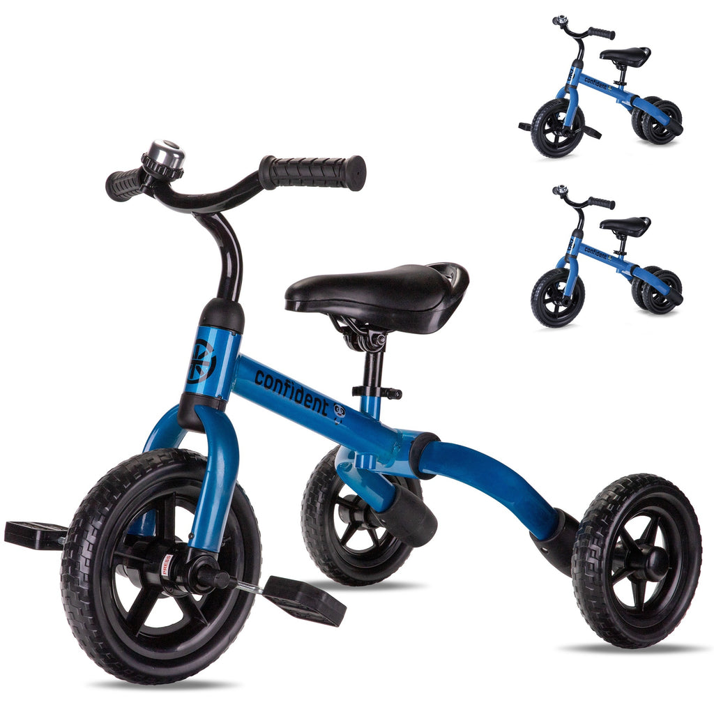 3-in-1 Foldable Toddler Tricycle for Boys Girls Ages 2+, 4-Mode Balance Bike with Detachable Pedals Training Wheels Carbon Steel Frame Puncture-Proof EVA Tires, Indoor Outdoor Ride-On, Birthday Christmas Gift