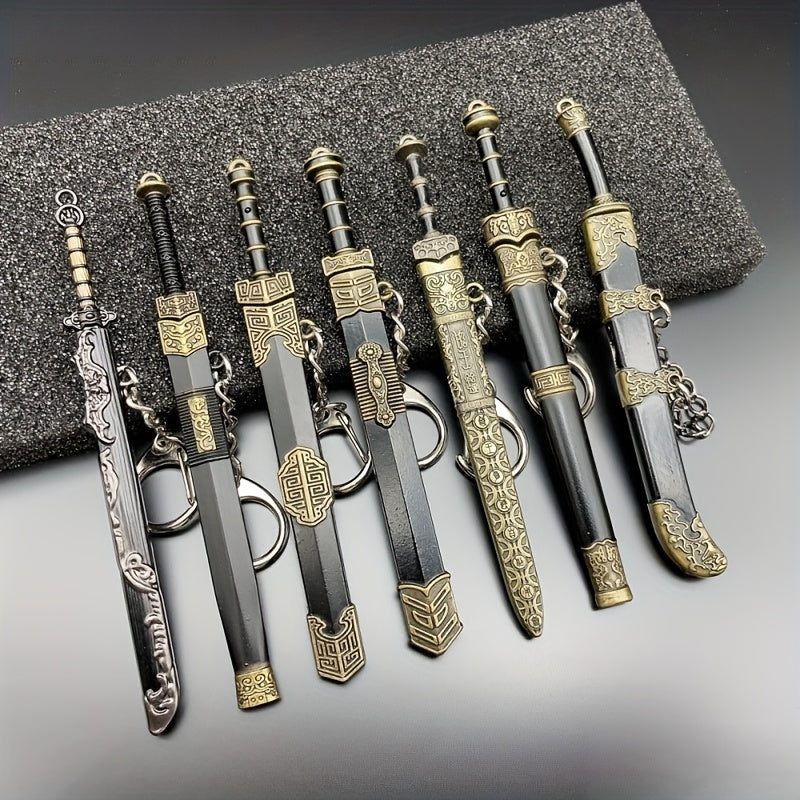 Metal Miniature Sword Set 7pcs with Sheaths Ancient Military Fantasy Pendant Collectible Anime RPG Game Fan Gift for Teens Adults Ages 14+