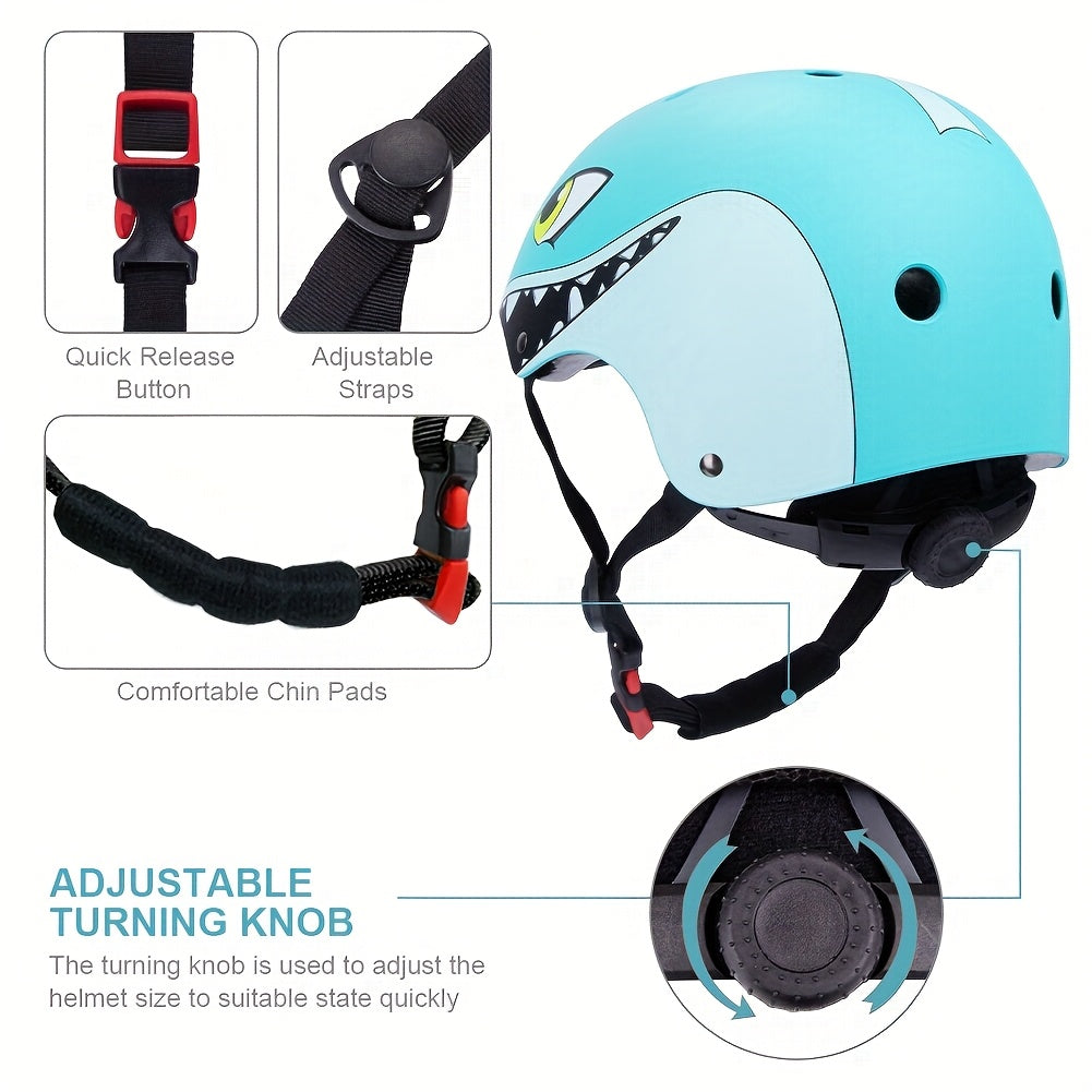 Shark Kids Bike Helmet with Protective Gear Set – Adjustable Lightweight Breathable Cycling Safety Helmet for Boys Girls Ages 5+ Birthday Gift (Blue & Black)