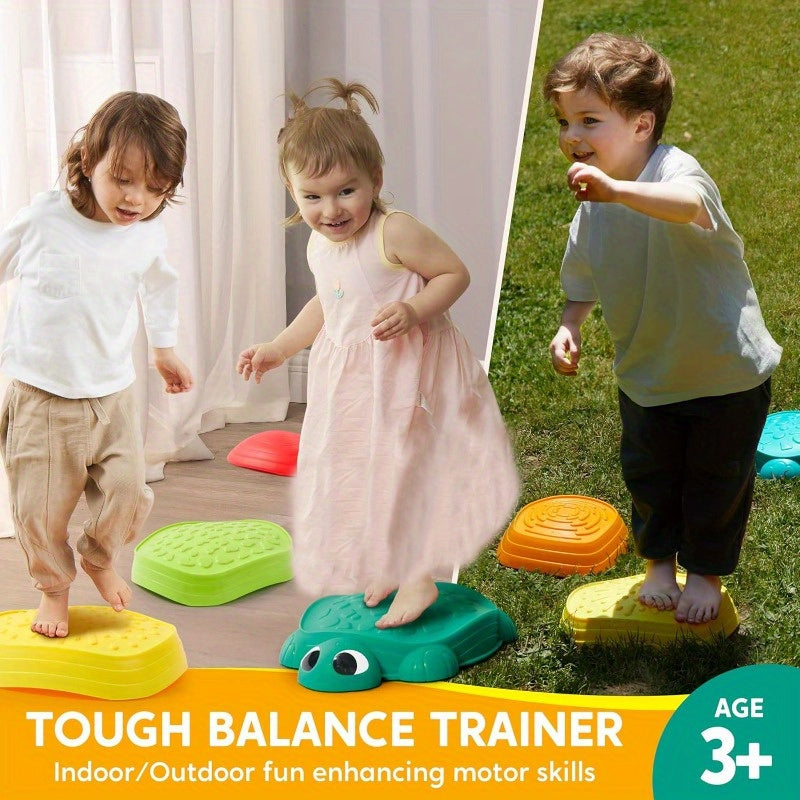 Turtle Balance Stepping Stones for Kids 5pcs Indoor Outdoor Obstacle Course Gross Motor Coordination Toy Ages 3 4 5 6 - Birthday Christmas Gift
