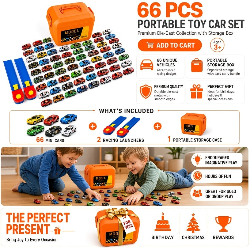 66-Set Toy Car Kits for Kids with Optional Storage Box – Educational DIY Mini Vehicle Playset, Fun Festival & Birthday Gift for Children, Boys and Girls