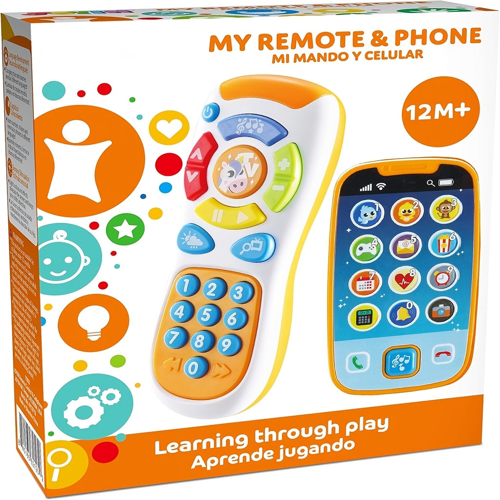 Baby Smartphone and Remote Control Toy Set with Music Sound Effects Learning Toy for Infants Toddlers Boys Girls Easter Basket Stuffer Christmas Birthday Gift